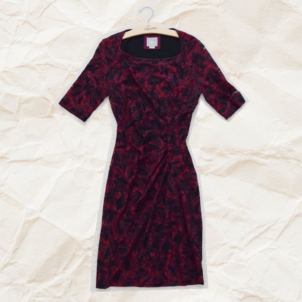 Anthropologie Maeve Purple Black Lace Pencil Dress